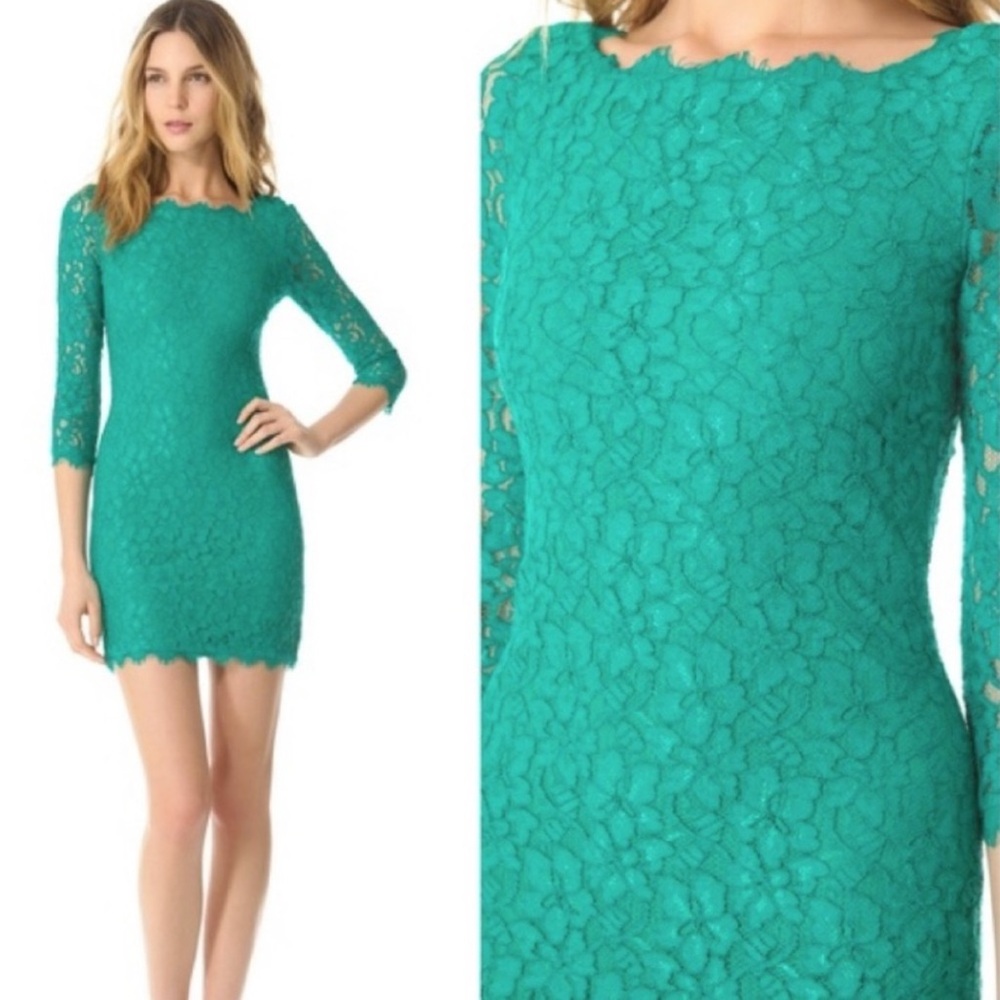 Diane Von Furstenberg Green Lace Zarita Dress